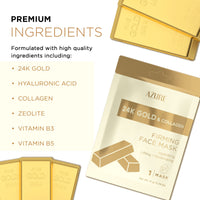 Thumbnail for Azure Cosmetics 24K Gold Firming Face Mask- Anti Aging, Hydrating, Toning & Firming Facial Sheet - Helps Reduce Wrinkles & Fine Lines - With Hyaluronic Acid & Collagen - Made in Korea - Pack of 5