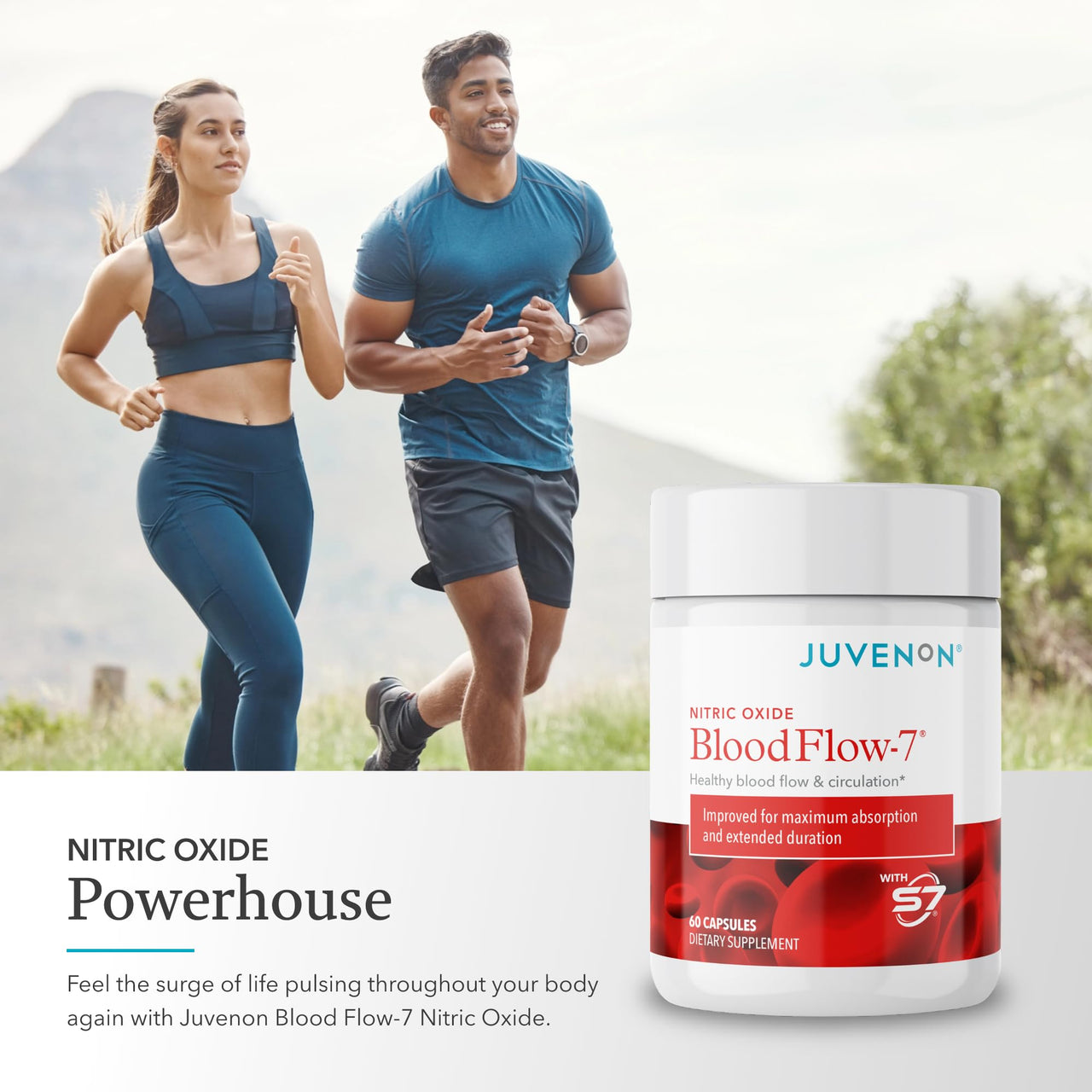 Juvenon BloodFlow-7 Nitric Oxide Supplements for Men & Women - Natural Nitric Oxide Booster with Nitrosigine® + S7® - Blood Flow & Circulation Support (1-Pack)