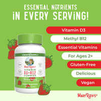 Thumbnail for MaryRuth Organics Vegan Vitamin D3 + Vitamin B12 Gummies | 2 Month Supply | Supports Bone Health | Immune Support Supplement | Energy Supplements | Methyl B12 Vegan Non-GMO Gluten Free | 60 Servings
