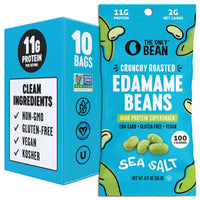 Thumbnail for The Only Bean Crunchy Dry Roasted Edamame Snacks (Sea Salt), Healthy High Protein(11g) Keto Food, Low Carb Gluten Free Office Vegan Food 100 Calorie Snack Pack, 0.9oz 10 Pack