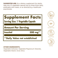 Thumbnail for Solgar Inositol 500 mg - 100 Vegetable Capsules - Non-GMO, Vegan, Gluten Free, Dairy Free, Kosher - 100 Servings