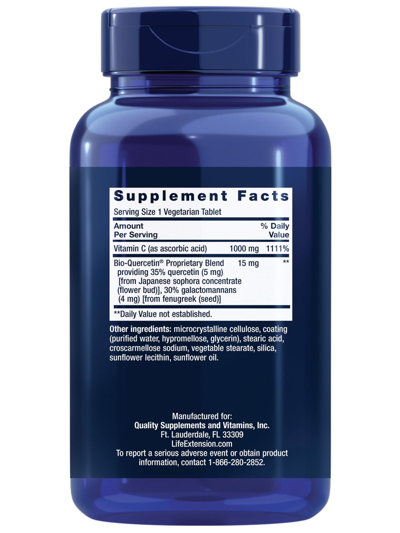 Life Extension Vitamin C and Bio-Quercetin®, Cardiovascular Health Supplement, Immune Support, Highly absorbable, quercetin, Vitamin C, Gluten Free, Non-GMO, Vegetarian, 250 Tablets
