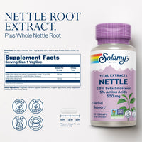 Thumbnail for SOLARAY Nettle Root Extract 300 mg with Nettle Root 150 mg, Healthy Urinary & Prostate Support for Men with Amino Acids and Beta-Sitosterol, Vegan, 60-Day Guarantee, 60 Servings, 60 VegCaps