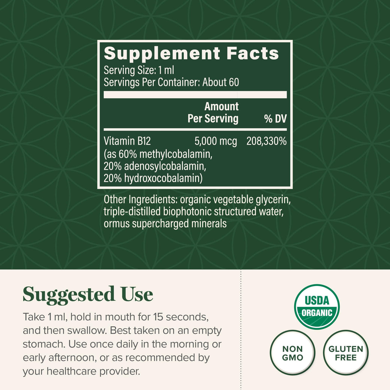 Global Healing - Organic Vitamin B12 5000 MCG Sublingual Liquid - Methylcobalamin, Hydroxo Blend & More - Methylated Drops for Adults - Vegan, Non-GMO, VIT B12, Vitamins Supplement (2 Oz)