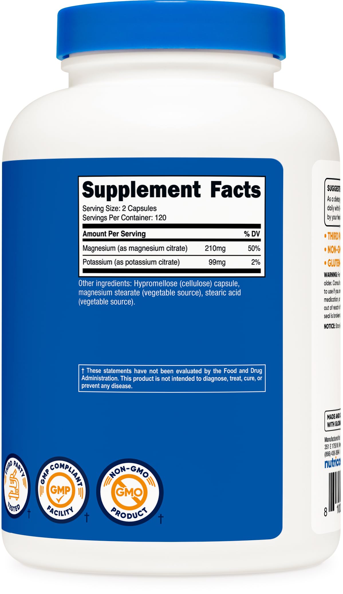 Nutricost Potassium (99 mg) Magnesium (210 mg) Citrates, 240 Capsules - Non-GMO, Gluten Free