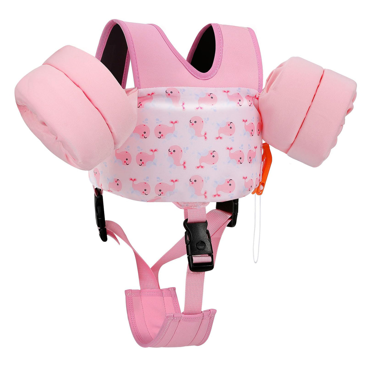 MoKo Toddler Swim Vest for Kids, Swim Arm Floaties 15-30 lbs Cartoon Swimming Water Wings with Crotch Strap, Pool Float Vests Sleeves Shoulder Straps Arm Band for Children, Pink Whale