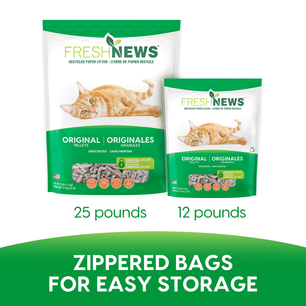 Fresh News Recycled Paper Original Pellet Cat Litter, 25 Pound, Non-Clumping, Unscented, Made in USA