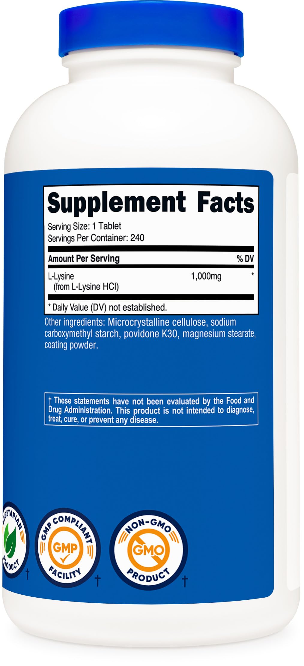 Nutricost L-Lysine 1000mg, 240 Tablets - Gluten Free, Non-GMO, and Vegetarian Friendly