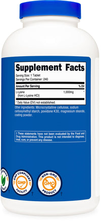 Thumbnail for Nutricost L-Lysine 1000mg, 240 Tablets - Gluten Free, Non-GMO, and Vegetarian Friendly