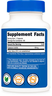 Thumbnail for Nutricost Potassium Iodide (KI), 90 Capsules, 65mg Potassium Iodide Per Serving, Vegetarian, Non-GMO & Gluten Free
