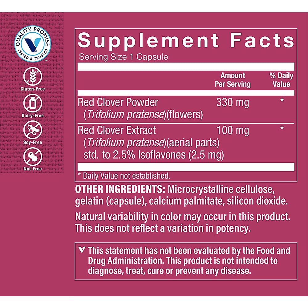 The Vitamin Shoppe Red Clover Extract (Trifolium Pratense), Standardized to 2.5% Isoflavones, Menopause Support (100 Capsules)