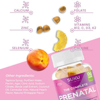 Thumbnail for SUKU Prenatal Multivitamin Gummies – Folate, Calcium, Vitamin D3, B12, K2 – Sugar-Free, Vegetarian, Gluten-Free Pregnancy Support – Pineapple Peach Flavor – 60 Count