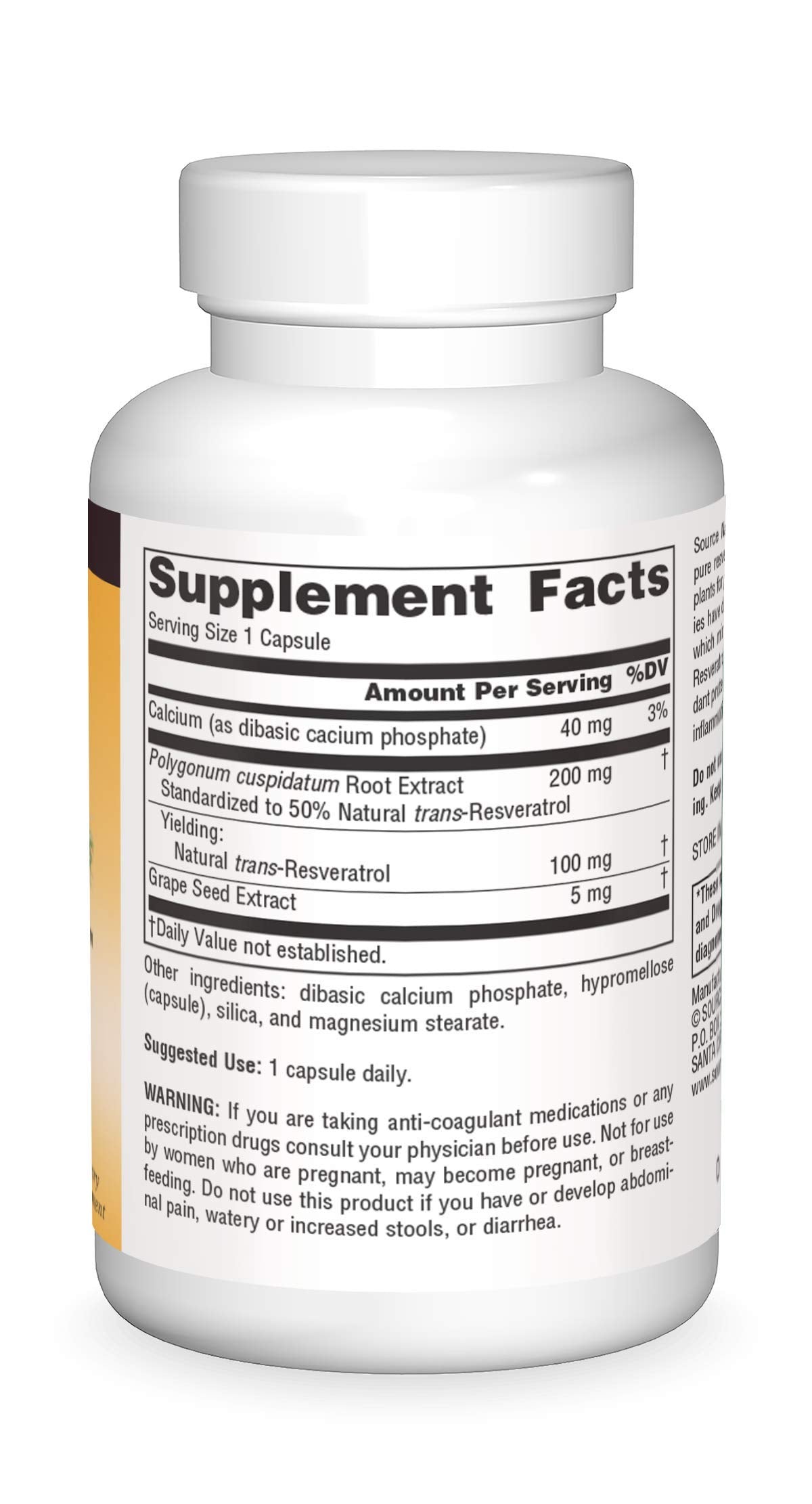 Source Naturals Resveratrol 100, for Heart and Healthy Aging* 100 mg - 60 Vegetarian Capsules