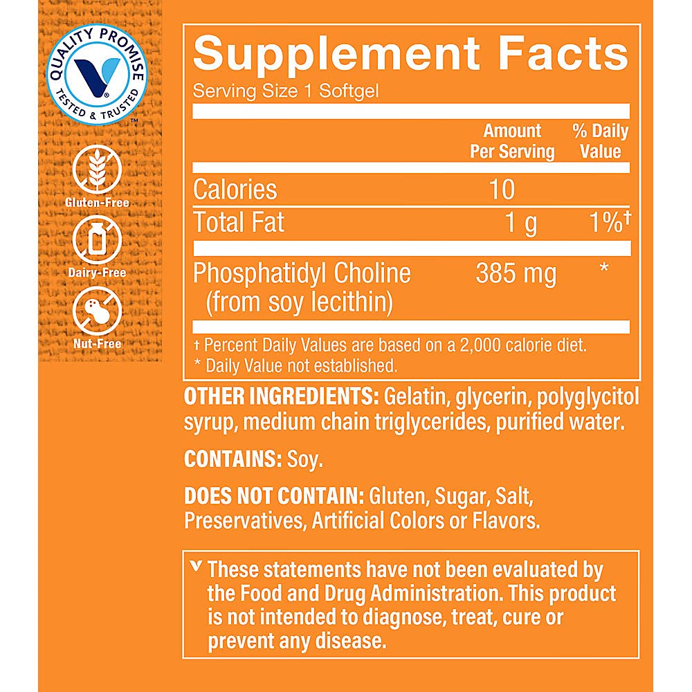 The Vitamin Shoppe Phosphatidyl Choline 385MG (from Soy Lecithin) (100 Softgels)