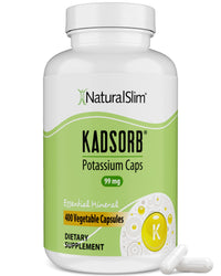 Thumbnail for NaturalSlim Natural Potassium Citrate Gluconate 99 mg - Kadsorb Supports Electrolyte Balance & Normal pH - Absorbable Potassium Supplements with Essential Minerals - Non GMO 400 Capsules 1 Pack