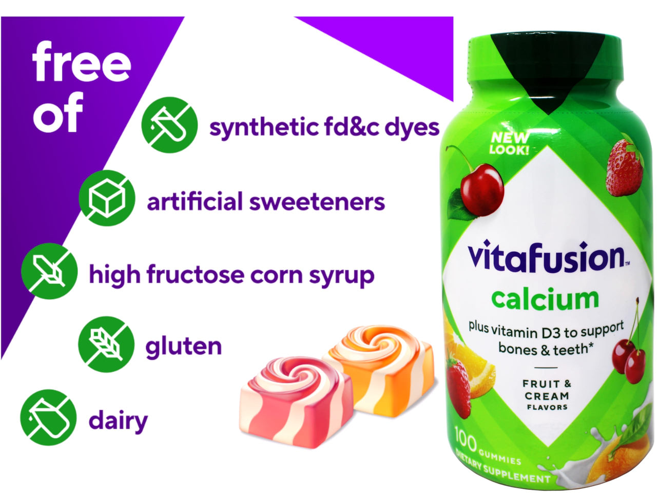 Vitafusion Calcium, Gummy JKHyWW Vitamins for Adults, 500 mg, 100 Count (Pack of 2)