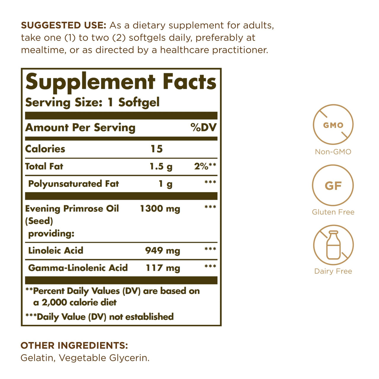Solgar Evening Primrose Oil 1300 mg, 60 Softgels (Pack of 2) - Promotes Healthy Skin - Nutritional Support for Women - Non-GMO, Gluten Free, Dairy Free - 120 Total Servings