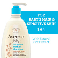 Thumbnail for Aveeno Baby Daily Moisture Gentle Body Wash & Shampoo with Oat Extract, 2-in-1 Baby Bath Wash & Hair Shampoo, Tear- & Paraben-Free for Hair & Sensitive Skin, Lightly Scented, 18 fl. oz