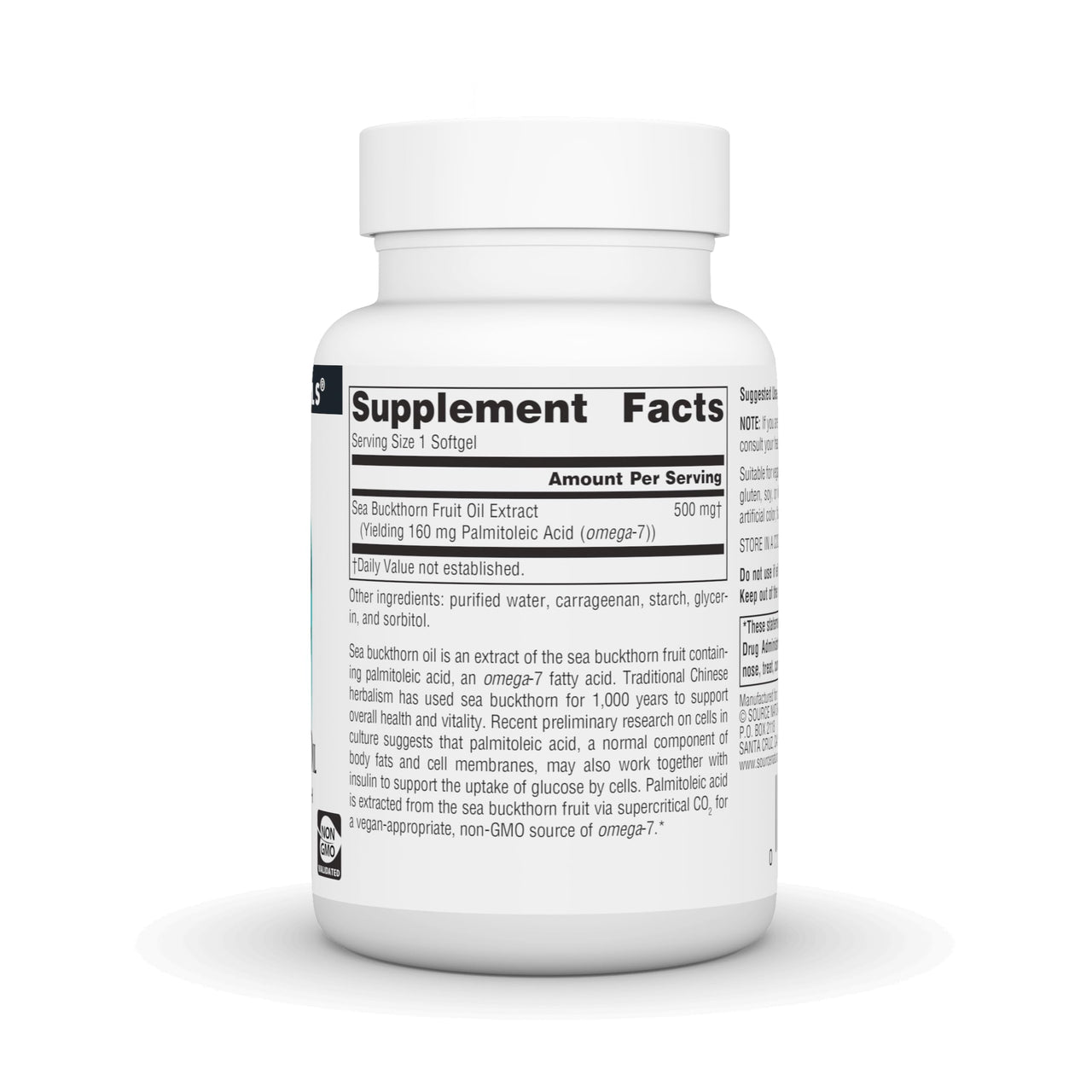 Source Naturals Omega-7 Sea Buckthorn Fruit Oil, Non-GMO, Vegan-Sourced for Health and Vitality* - 60 Vegan Softgels
