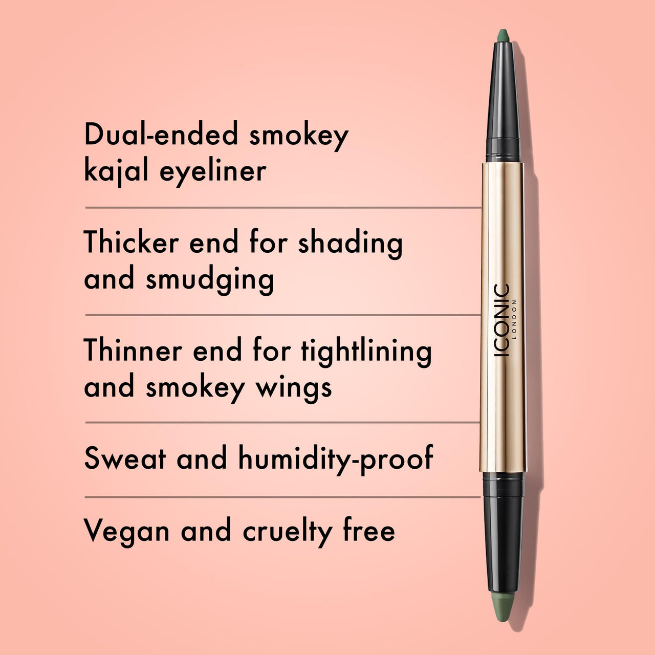 ICONIC LONDON Smokey Eye Duo Eyeliner | Creamy, Easy to Blend 2-in-1 Eyeliner Crayon, Water Resistant, Cruelty Free, Vegan Makeup (Juniper Green) 0.027 oz