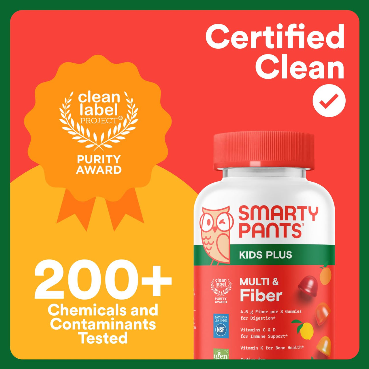 SmartyPants Kids Multivitamin & Fiber Gummies: Prebiotic Fiber to Support Kids Digestion with Vitamin D3, C, Vitamin B12, B6, A, Zinc, Biotin, Folate, Three Fruit Flavors, 90 Count (30 Day Supply)