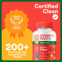 Thumbnail for SmartyPants Kids Multivitamin & Fiber Gummies: Prebiotic Fiber to Support Kids Digestion with Vitamin D3, C, Vitamin B12, B6, A, Zinc, Biotin, Folate, Three Fruit Flavors, 90 Count (30 Day Supply)