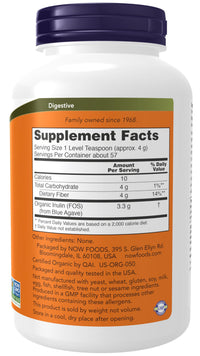 Thumbnail for NOW Foods Supplements, Inulin Prebiotic Pure Powder, Certified Organic, Non-GMO Project Verified, Intestinal Support*, 8-Ounce