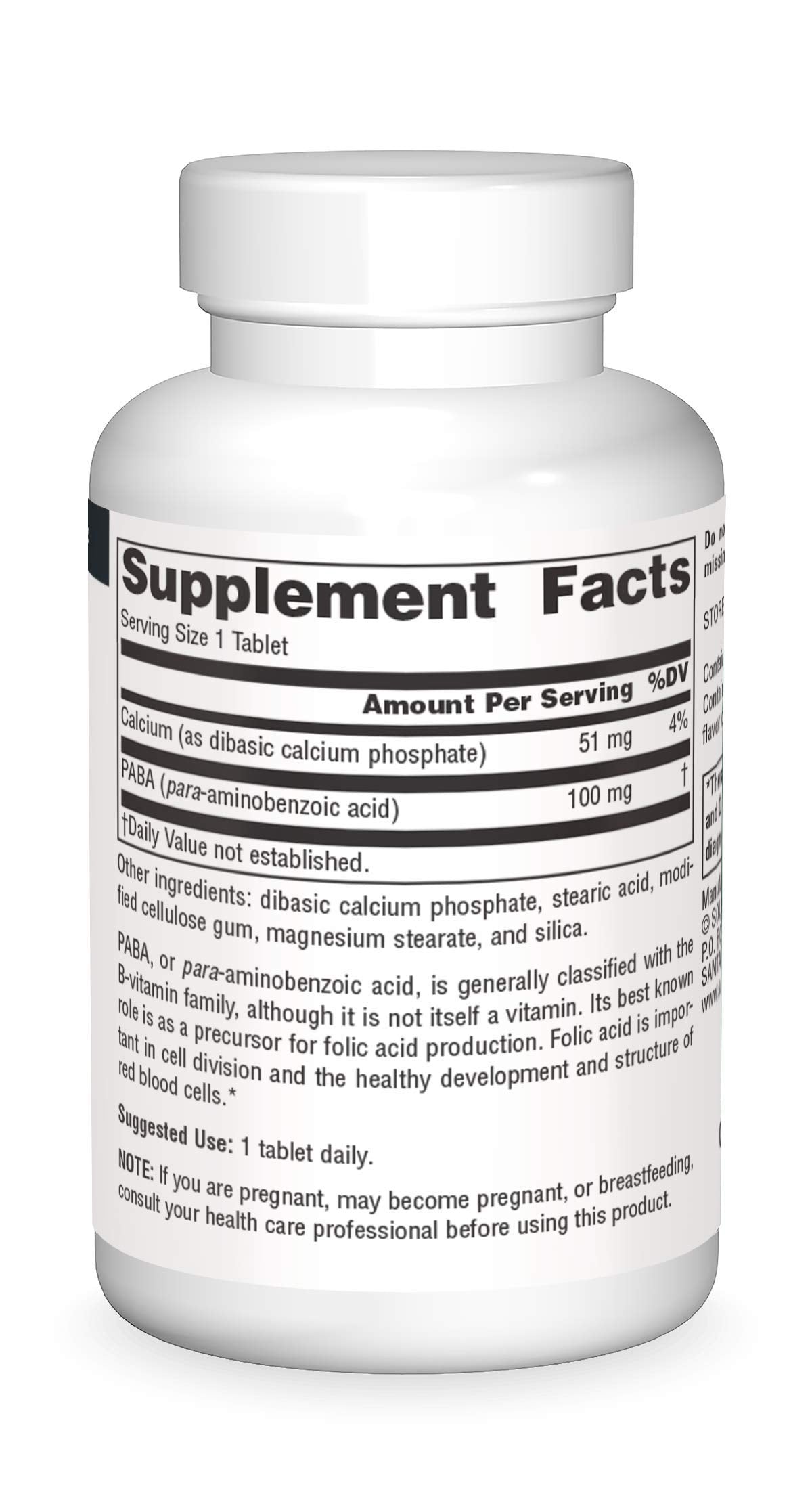 Source Naturals PABA - para-Amino Benzoic Acid, 100 mg Dietary Supplement - 100 Tablets