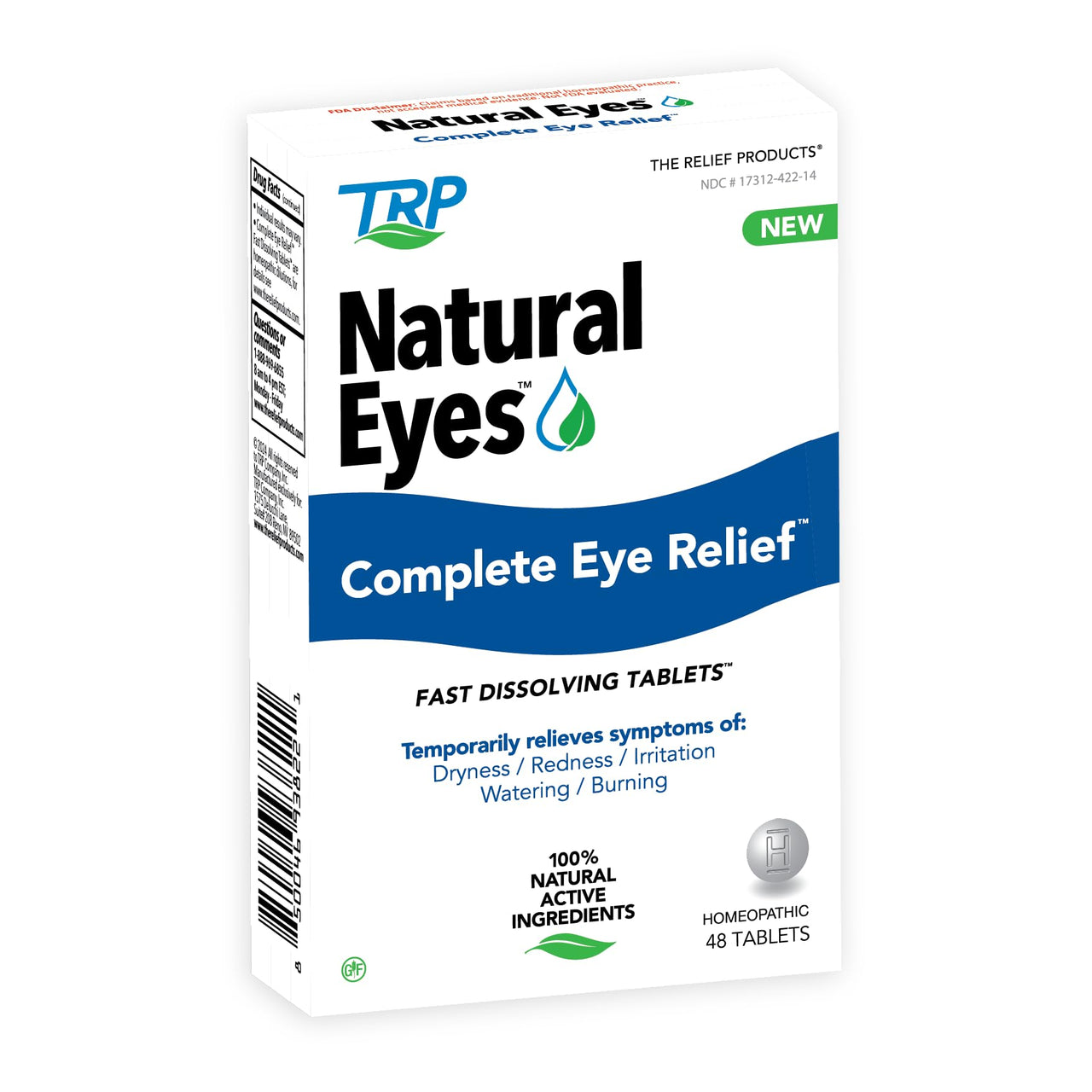 TRP Natural Eyes Complete Eye Relief Tablets - 100% Natural Active Ingredients - Helps Eye Dryness, Redness, Irritation, Watering, Burning - Fast Dissolve Tablets - 48ct