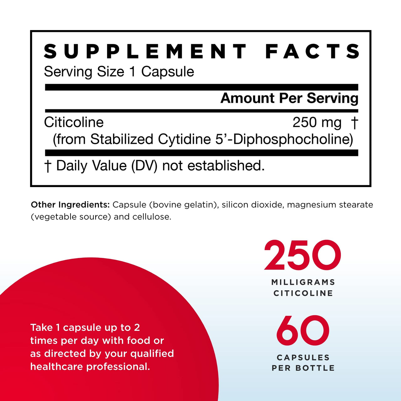 Jarrow Formulas Citicoline (CDP Choline) 250 mg - 60 Capsules, Pack of 2 - Supports Brain Health & Attention Performance - Up to 120 Total Servings