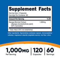 Thumbnail for Nutricost Bacopa Monnieri 1,000mg, 120 Capsules (60 Servings) - Non-GMO, Gluten Free, and Vegetarian Friendly