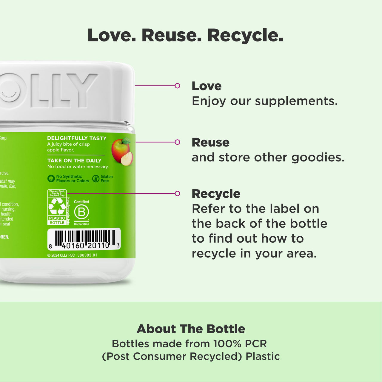 OLLY Metabolism Gummy Rings, Metabolism and Cellular Energy Chewable Supplement,* Apple Cider Vinegar, Vitamin B12, Chromium Picolinate, Apple Flavored, 60 Day Supply - 60 Count