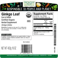 Thumbnail for Frontier Co-op Organic Ginkgo Leaf, 1lb Bulk Bag, Cut and Sifted | Dried Ginkgo Biloba Leaf | Ideal for Tea and Herbal Uses, Kosher