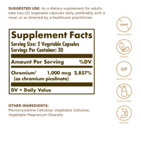 Thumbnail for Solgar Chromium Picolinate 500mcg 60 VegCap