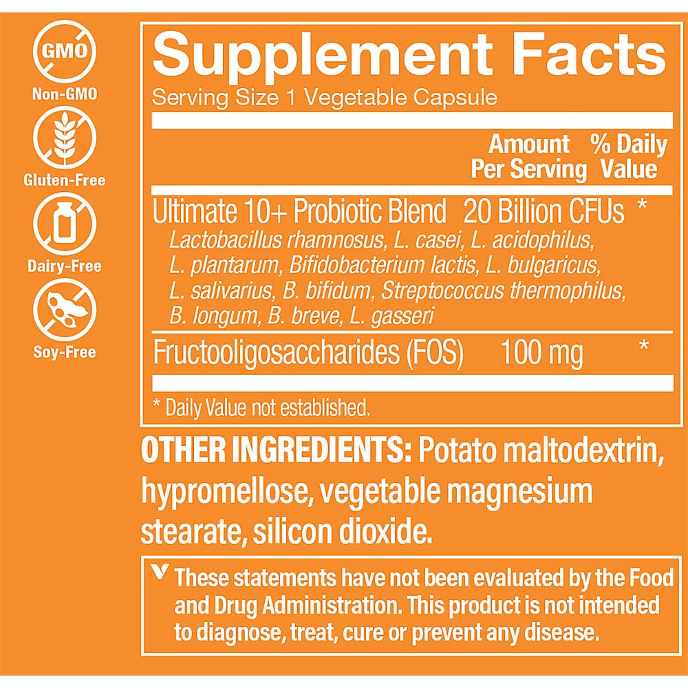 The Vitamin Shoppe Ultimate 10+ Probiotics, 20 Billion CFUs for Digestive Health, Immune Support and Respiratory Health (30 Vegetable Capsule)