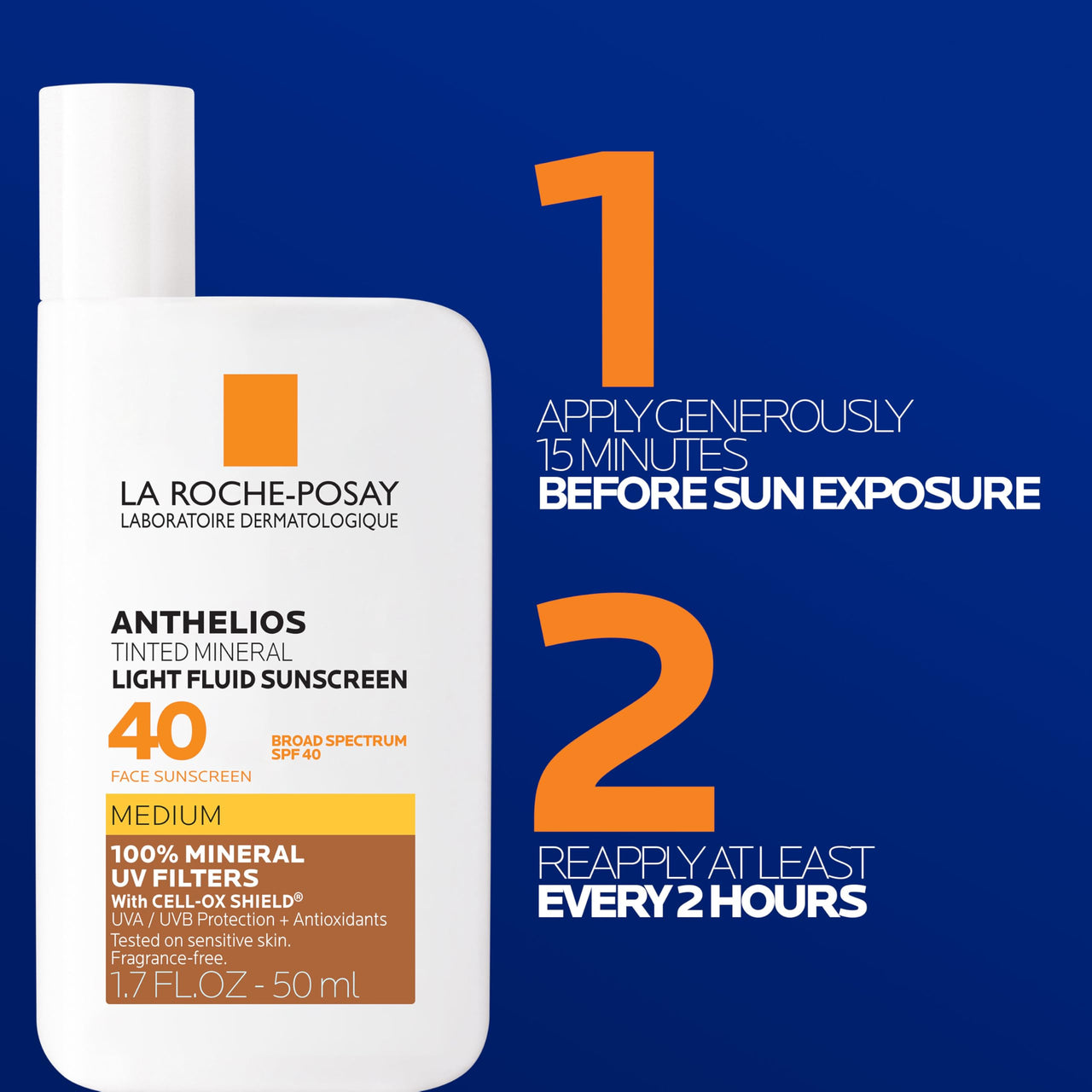 La Roche-Posay Anthelios Tinted Sunscreen SPF 40, Broad Spectrum SPF + Antioxidants, Titanium Dioxide & Zinc Oxide Sunscreen, 4 Flexible Shades With No White Cast, Oil Free & Oxybenzone Free