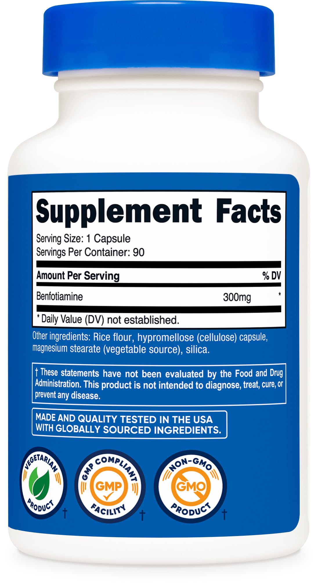 Nutricost Benfotiamine 300mg, 90 Capsules - Gluten Free, Non-GMO, and Vegetarian Friendly Fat Soluble Vitamin B1