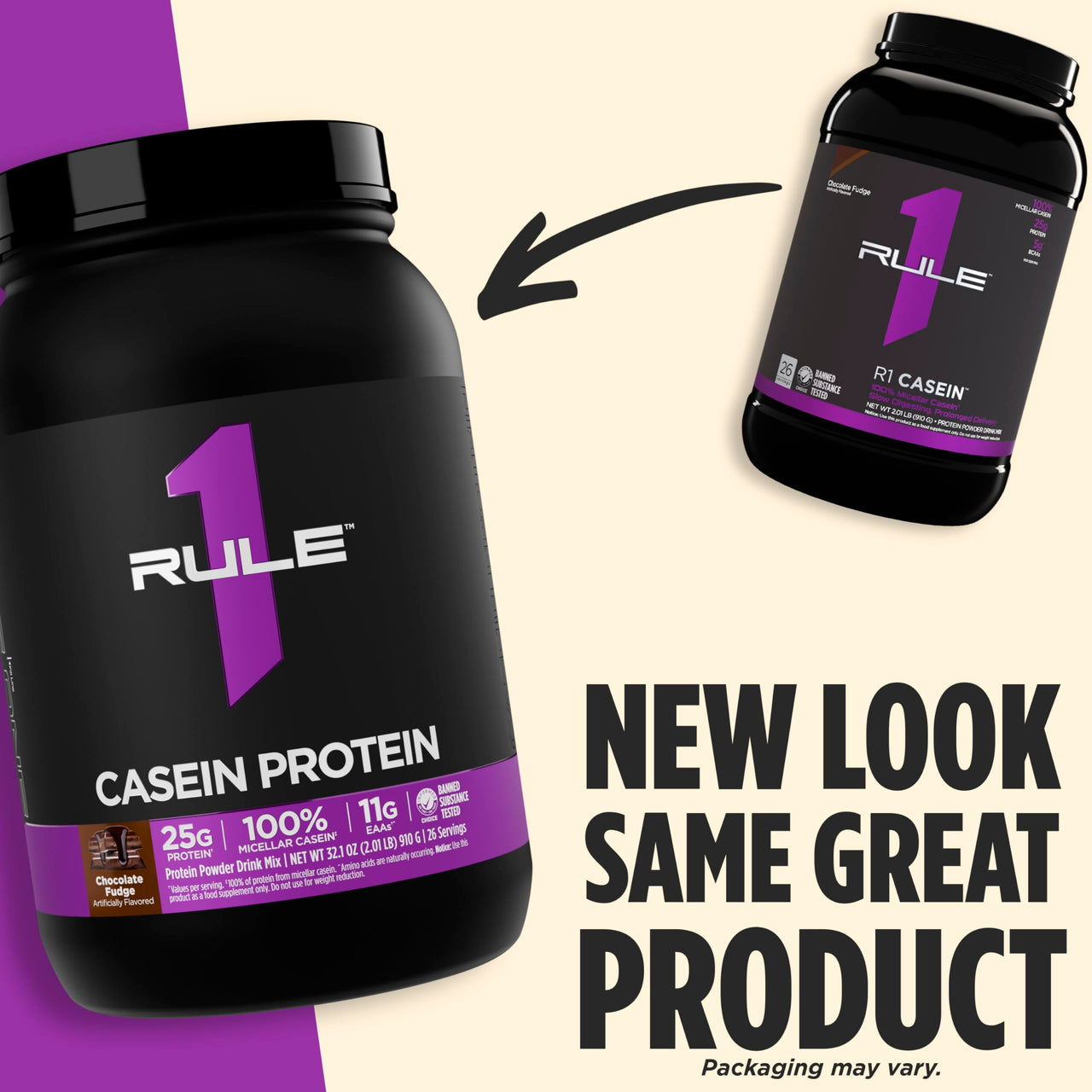 Rule 1 Proteins Casein Protein - 25g Protein and 11g EAAs Per Serving from Slow-Release Micellar Casein for Overnight Recovery and Sustained Delivery Between Meals (2 Pounds, Cookies & Crème)