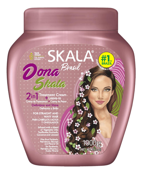 SKALA Dona 2 in 1 Treatment Cream & Leave In Conditioner for Straight or Wavy Hair, Vegan Hair Mask with Botanical Oils, Deep Hydration Mask, Softening & Smoothing Care, 1000 g