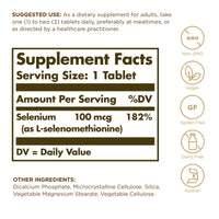 Thumbnail for Solgar Yeast-Free Selenium 100 mcg - 100 Tablets - Supports Antioxidant & Immune System Health - Non-GMO, Gluten Free, Dairy Free, Kosher - 100 Servings