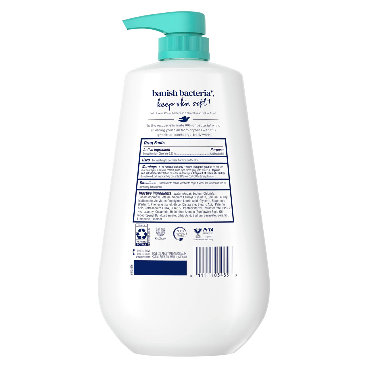 Dove Body Wash with Pump Antibacterial For All Skin Types Protects from Dryness 30.6 oz