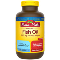 Thumbnail for Nature Made Burp Less Fish Oil Omega 3 Supplements, 1200 mg Softgels, Omega 3 Fish Oil for Healthy Heart Support, 200 Softgels, 100 Day Supply