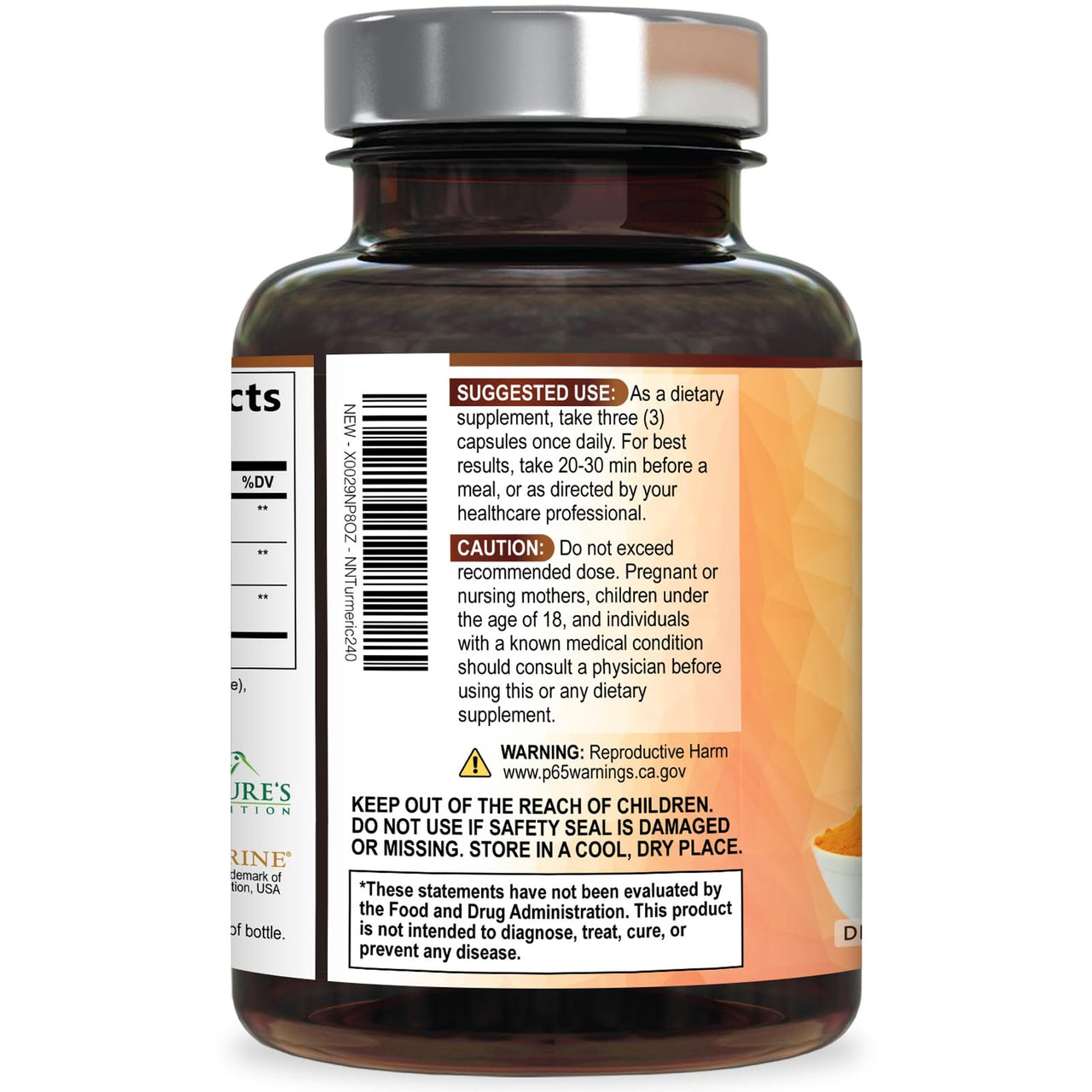 Turmeric Curcumin Supplement 95% Curcuminoids - 1800mg Organic Turmeric Per Serving - BioPerine Black Pepper Extract for Best Absorption, Natural Joint Support, Non-GMO, Bottled in USA - 240 Capsules