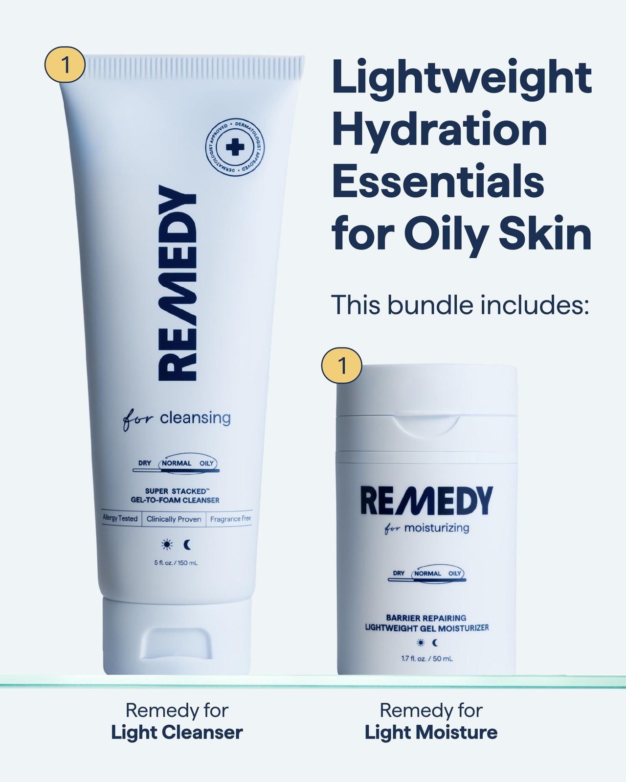 Remedy Lightweight Hydration Essentials for Oily Skin | 2-Piece Daily Routine | Gel-To-Foam Cleanser & Gel Moisturizer | Salicylic Acid, Ceramides, Niacinamide | Created by Dermatologist Dr. Shah