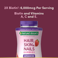 Thumbnail for Nature's Bounty Optimal Solutions Advanced Hair, Skin, Nails, 2X Biotin, 200 Strawberry Gummies