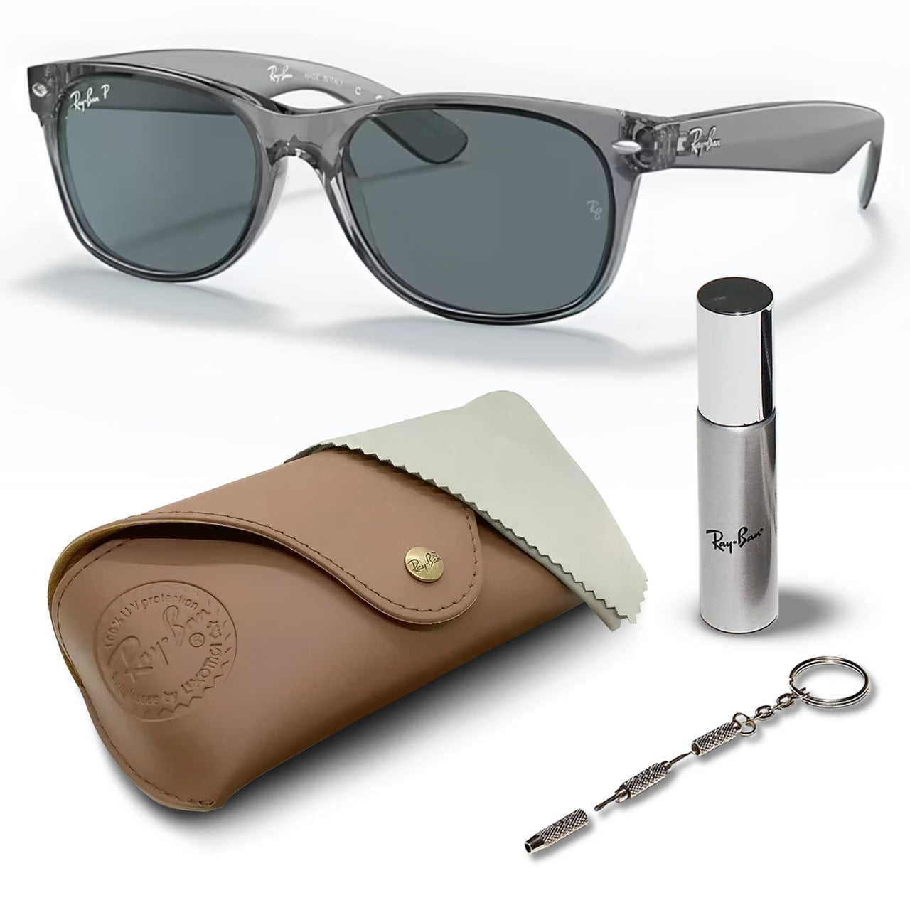 Ray-Ban RB2132 NEW WAYFARER Classic Polarized Square Shape Sunglasses With Eyewear Kit Bundle - High Bridge Fit - Casual Wear Square Sunglasses