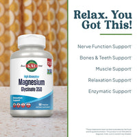 Thumbnail for KAL Magnesium Glycinate Capsules, Fully Chelated Magnesium Bisglycinate, High Absorption Magnesium Supplement, Healthy Bones, Muscle, Relaxation and Stress Support, Non-GMO 160 count