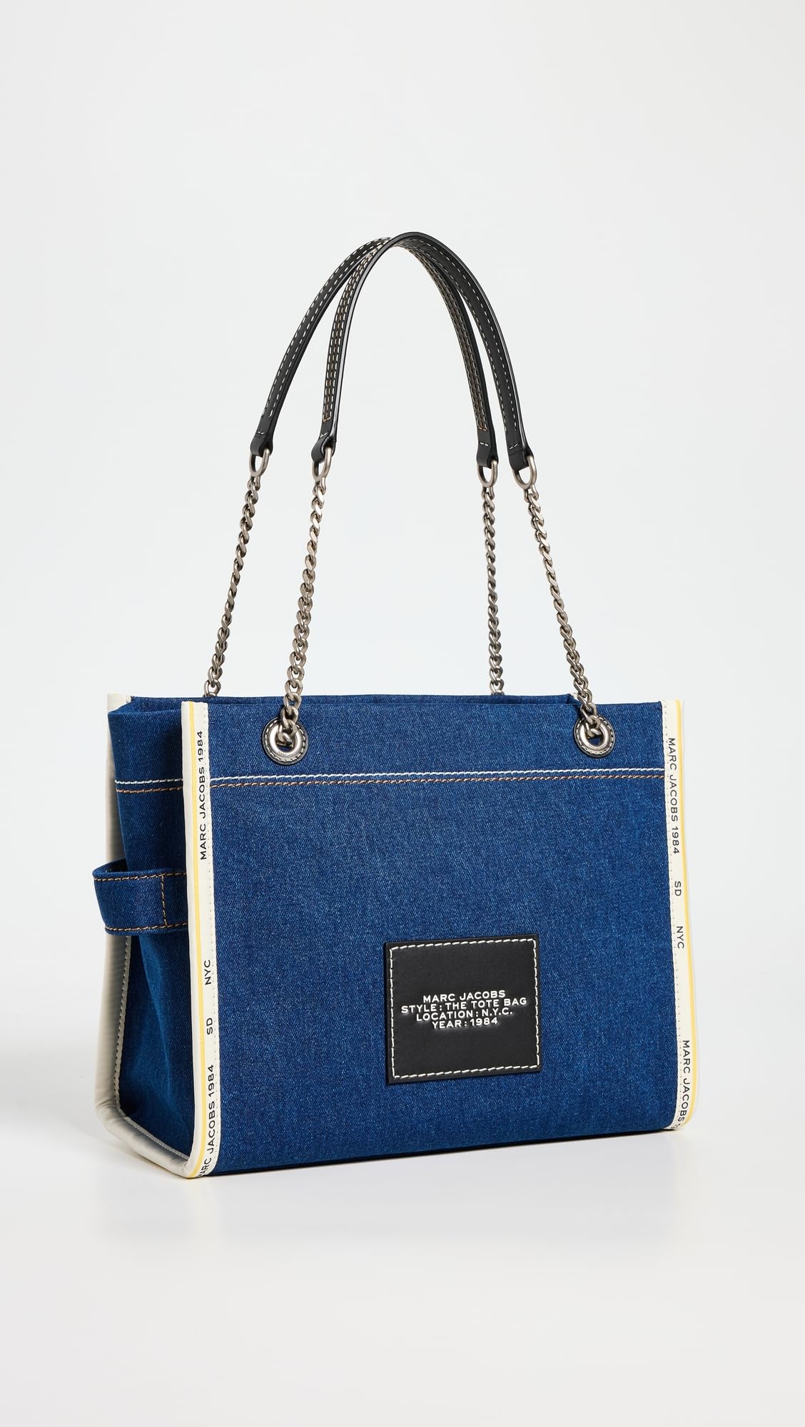 Marc Jacobs Womens The Denim Chain Medium Tote Bag Dark Wash Onesize