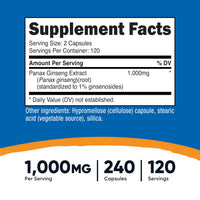 Thumbnail for Nutricost Panax Ginseng 1000mg, 240 Capsules - Non GMO, Gluten Free, 120 Servings