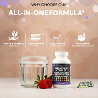 Thumbnail for Clean Nutraceuticals Magnesium Complex with Magnesium Glycinate Citrate Malate Oxide Taurate Aspartate Orotate & Mag Chloride, Zinc Copper Manganese & Vitamin C B1 B2 B6 B12 Complex - 1Pack
